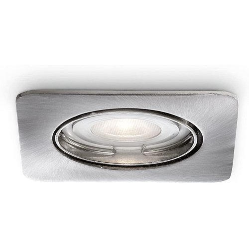 Philips - Alcor Faretto Singolo Da Incasso Led Quadrato, Acciaio Spazzolato, 8.3 Cm, Max 35 W