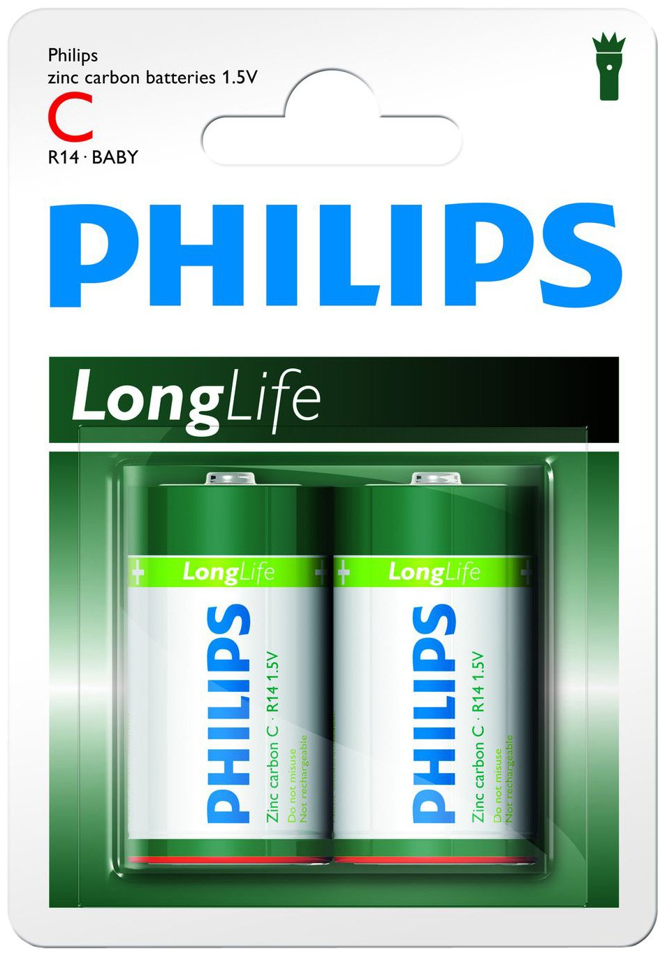 Philips C Batterie - R14l2b - Pack De 2 Batterie - Tecnologia De Cloruro De Zinco - 3 Anni De Durata - 1.5v