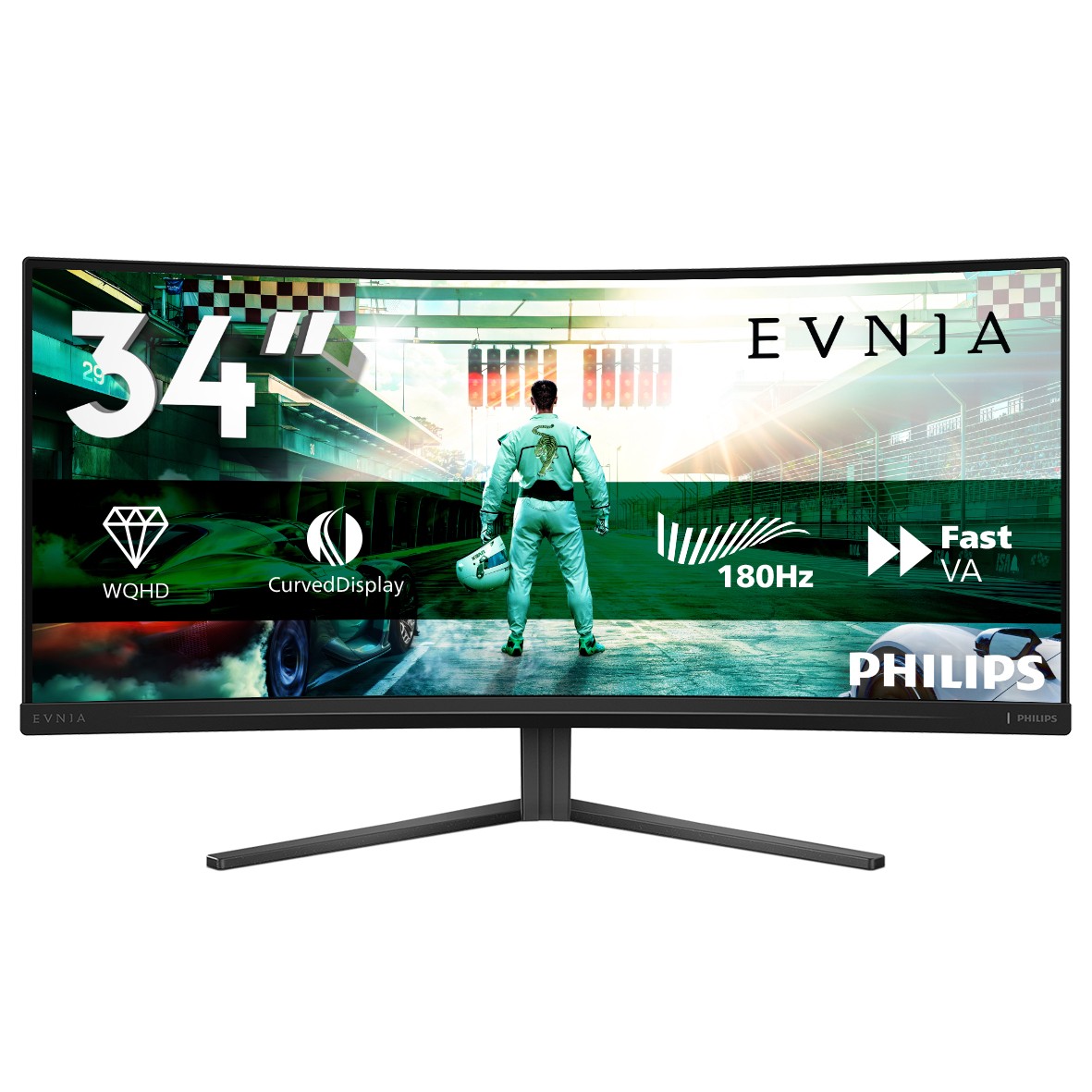 PHILIPS EVNIA 34M2C3500L/00 Monitor Gaming Curvo, 34 ", WQHD, 3440 x 1440 Pixel, tempo di risposta 1 ms, refresh rate 180 Hz