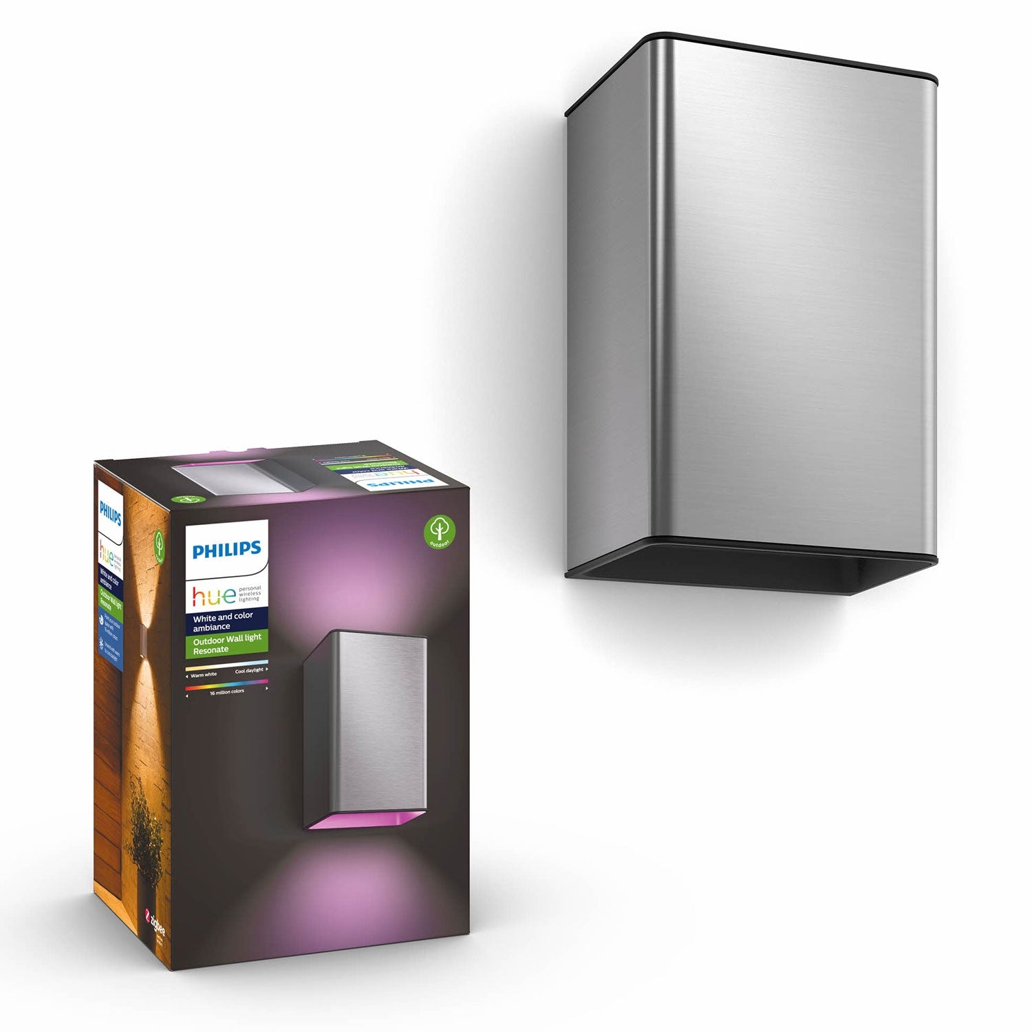 Philips Hue White And Color Ambiance Resonate, Lampada Da Parete Smart Per Esterni, Doppia Illuminazione Sopra/sotto, Led Integrato, Acciaio [classe Di Efficienza Energetica A+]