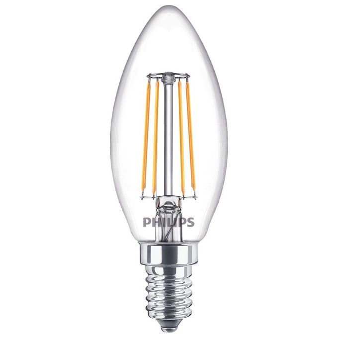 Philips Lampadina LED Candela B35 E14 Filamento 4W 470 lm 2700K Bianco Caldo Trasparente Confezione 4 Pezzi