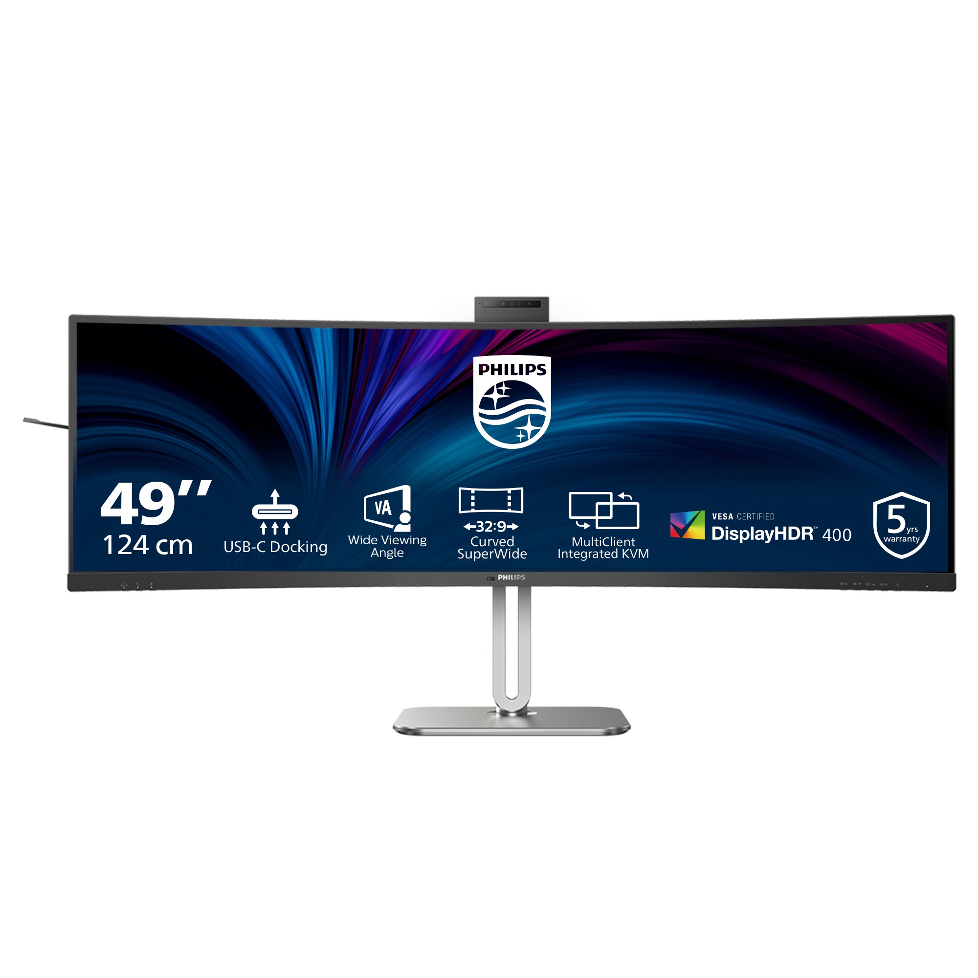 Philips Monitor Curvo 49 Led Va 32:9 4K Uhd 4Ms 450 Cdm Reg Altezza Usb-C Dock Webcam Dp/Hdmi