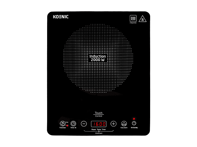 Piano cottura elettrico singolo KOENIC KIP 201025, 2000W, temperatura: 60–240°, display LED e sensor touch