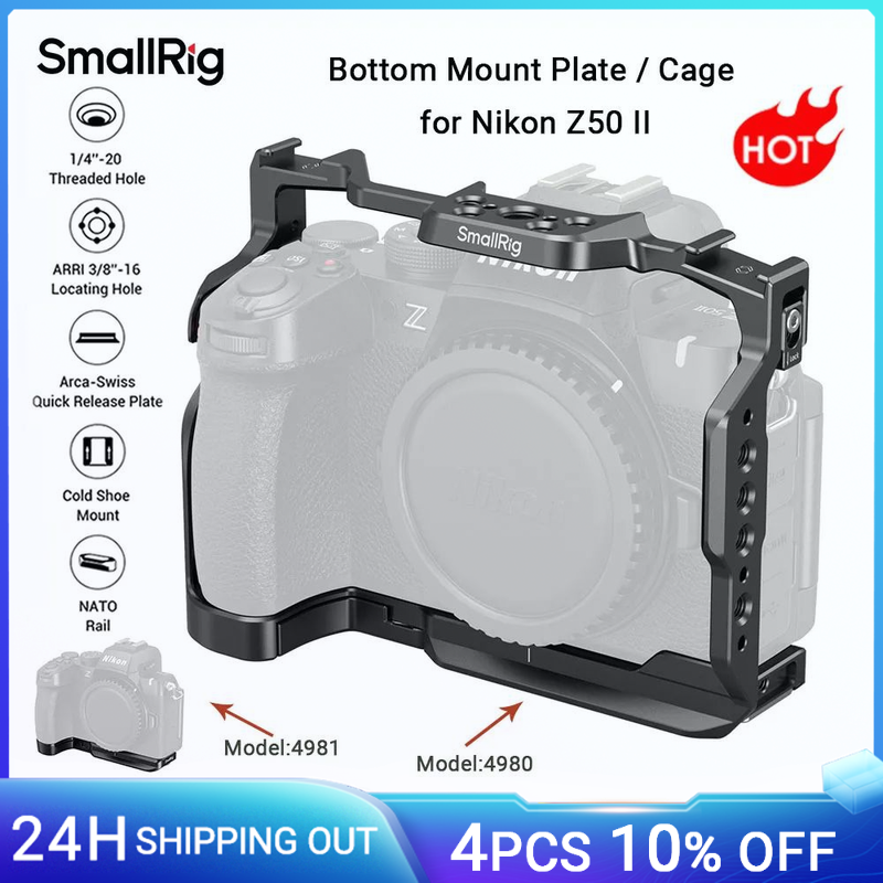 Piastra base/gabbia per fotocamera SmallRig Z50 II per Nikon Z50 II con protezione in vetro temperato con piastra a sgancio rapido Arca-Swiss per DJI