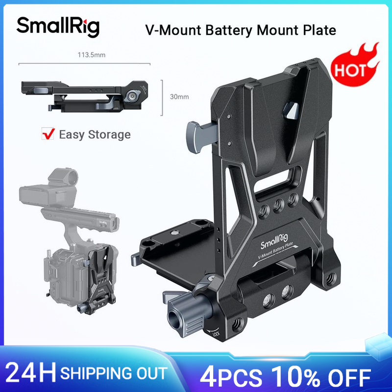 Piastra batteria con attacco a V SmallRig, piastra di montaggio batteria con blocco a V con fori filettati da 1/4"-20 e 3/8"-16 per fotocamera DSLR, treppiede 4505