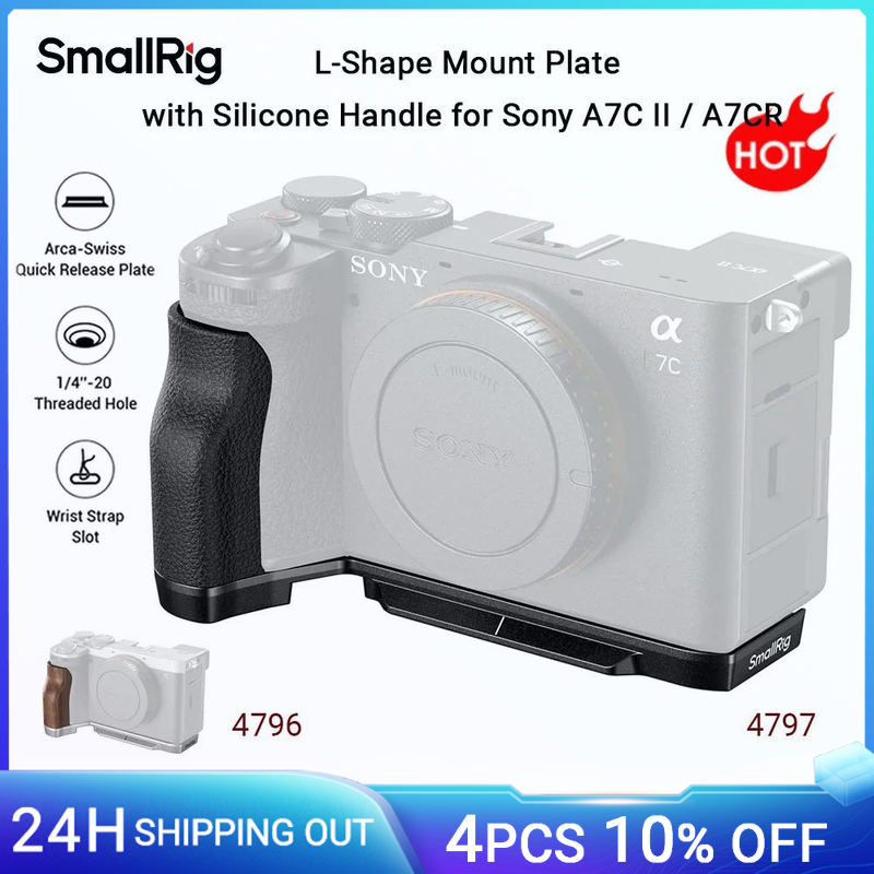 Piastra di montaggio a forma di L SmallRig A7C II/A7CR con manico in silicone per Sony Alpha 7C II/Alpha 7CR, con piastra a sgancio rapido Arca-Swiss 4797
