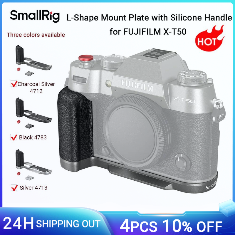 Piastra di montaggio a forma di L SmallRig X-T50 con impugnatura in silicone per FUJIFILM X-T50 con piastra a sgancio rapido Arca-Swiss -4712