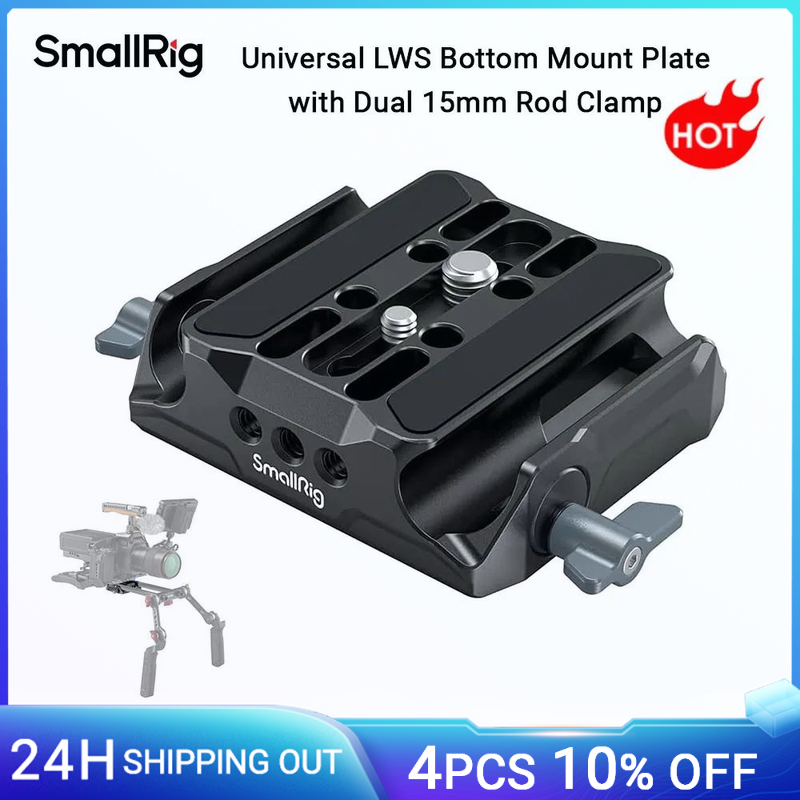 Piastra di montaggio inferiore con piastra base universale LWS SmallRig con doppio morsetto per asta da 15 mm per gabbie per fotocamere DSLR e mirrorless -3357