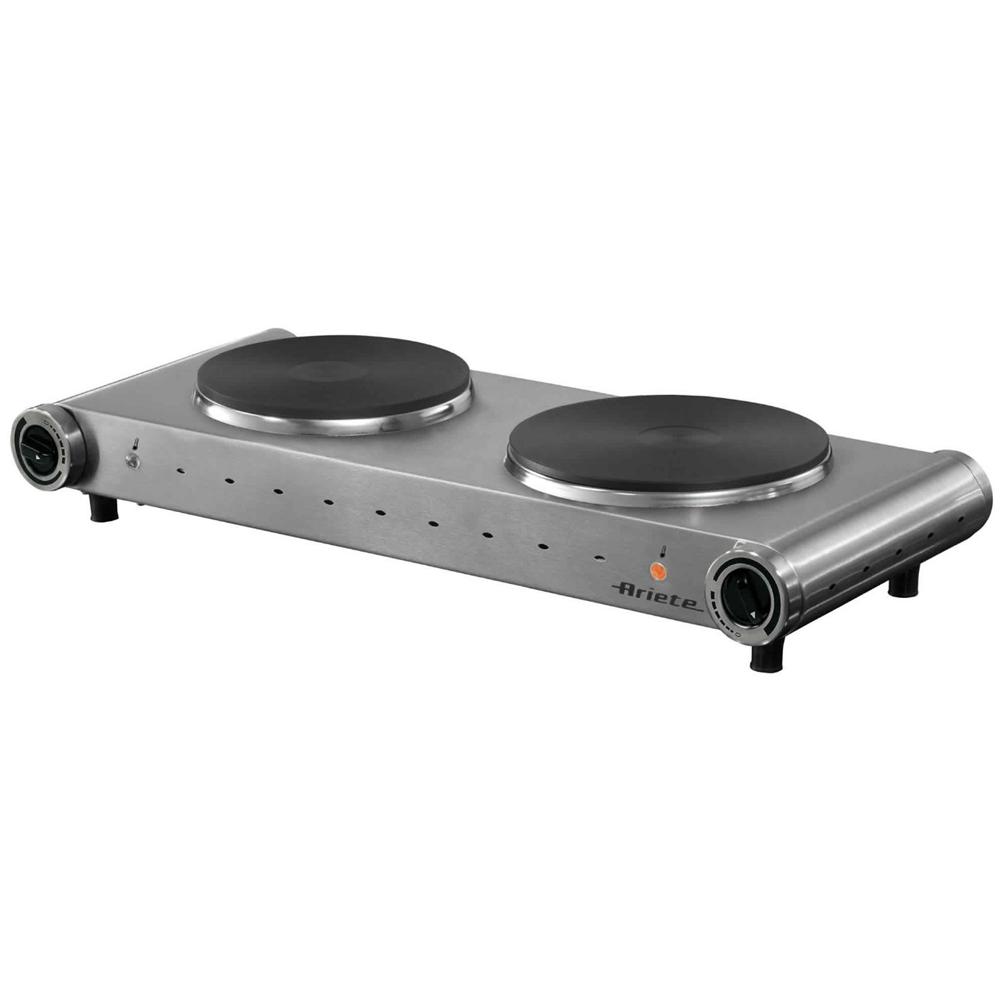 PIASTRA ELETTRICA ARIETE DOPPIA, Assorbimento potenza 2500 W, Zone di cottura 2, Dimensione prima piastra 188 mm, ACCIAIO INOX