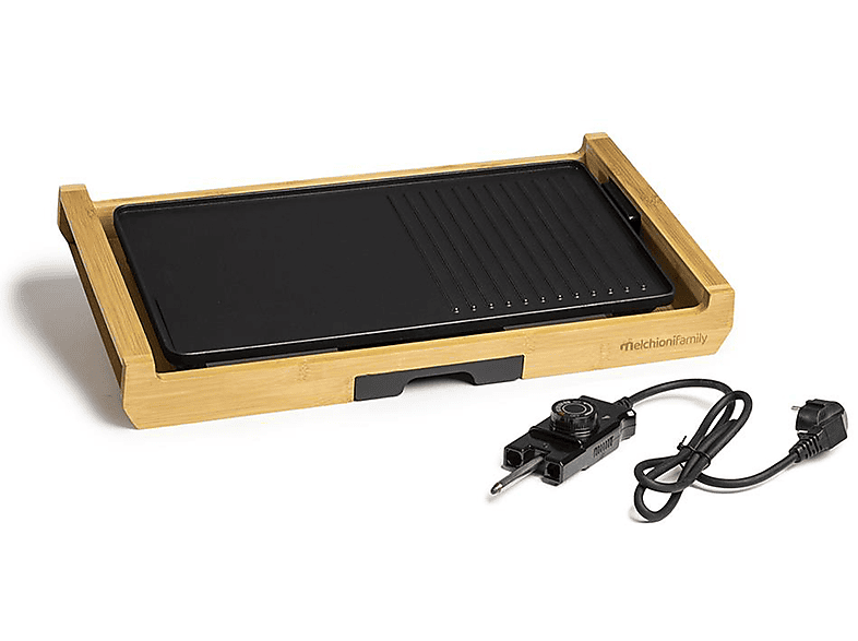 PIASTRA ELETTRICA MELCHIONI FAMILY BAMBOO GRILL, Potenza 1800 W, Contenitore olio antiaderente, Piastre asportabili, legno/nero