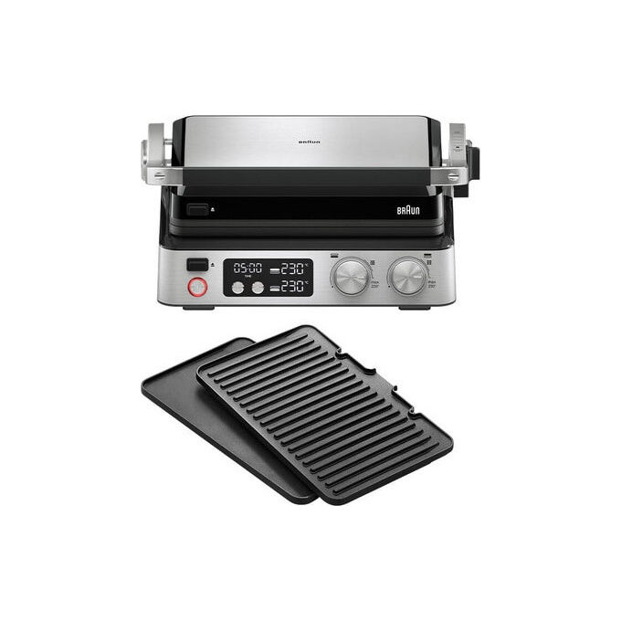 PIASTRA GRILL BRAUN CG7040, Elettrico, Potenza 2000 W, Nr. bruciatori 2, Griglia da 29 x 46 cm, Alluminio, Contenitore per trattenere liquido e grasso, Adatto lavastoviglie, Silver