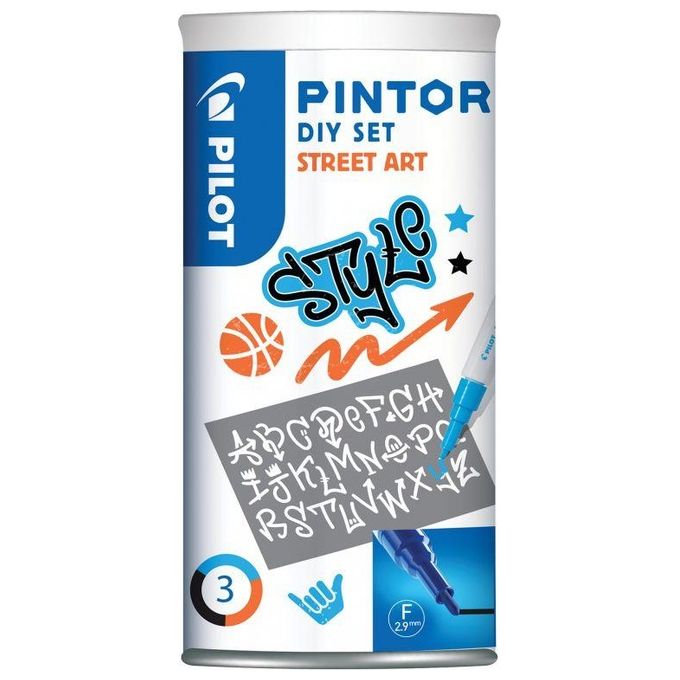 Pilot PISW-PT-S3 Pintor Kit Creativo Street Art Stencil 3 Pennarelli Punta Fine 5 Stencil Multi-Superficie colore Assortito Pilot PISW-PT-S3 Pintor Kit Creativo Street Art Stencil 3 Pennarelli Punta Fine 5 Stencil Multi-Superficie colore Assortito