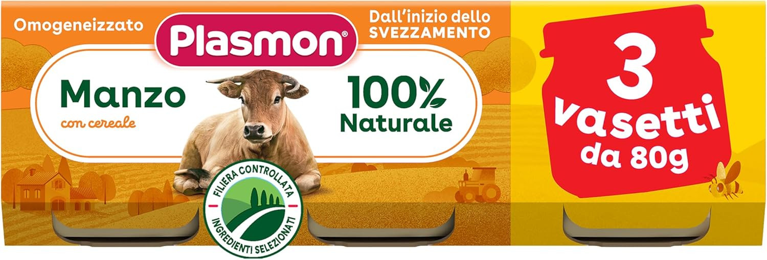 Plasmon omogeneizzato manzo e cereale 3 pezzi da 80 g