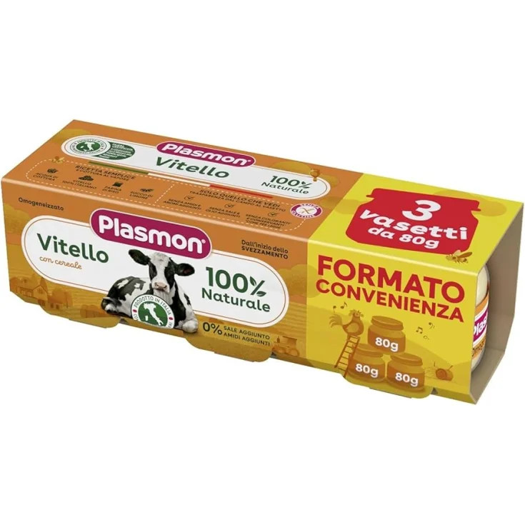 Plasmon omogeneizzato vitello e cereale 3 pezzi da 80 g