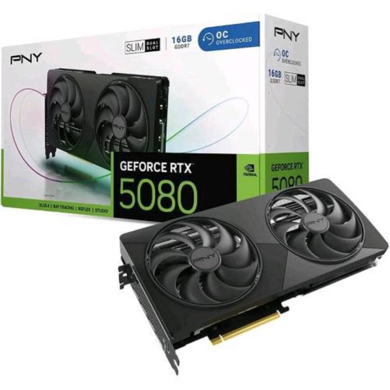Pny geforce rtx 5080 16gb slim oc gddr7 dlss4 dual fan pci ex 5.0 16x - 1 x hdmi 3 x displayport