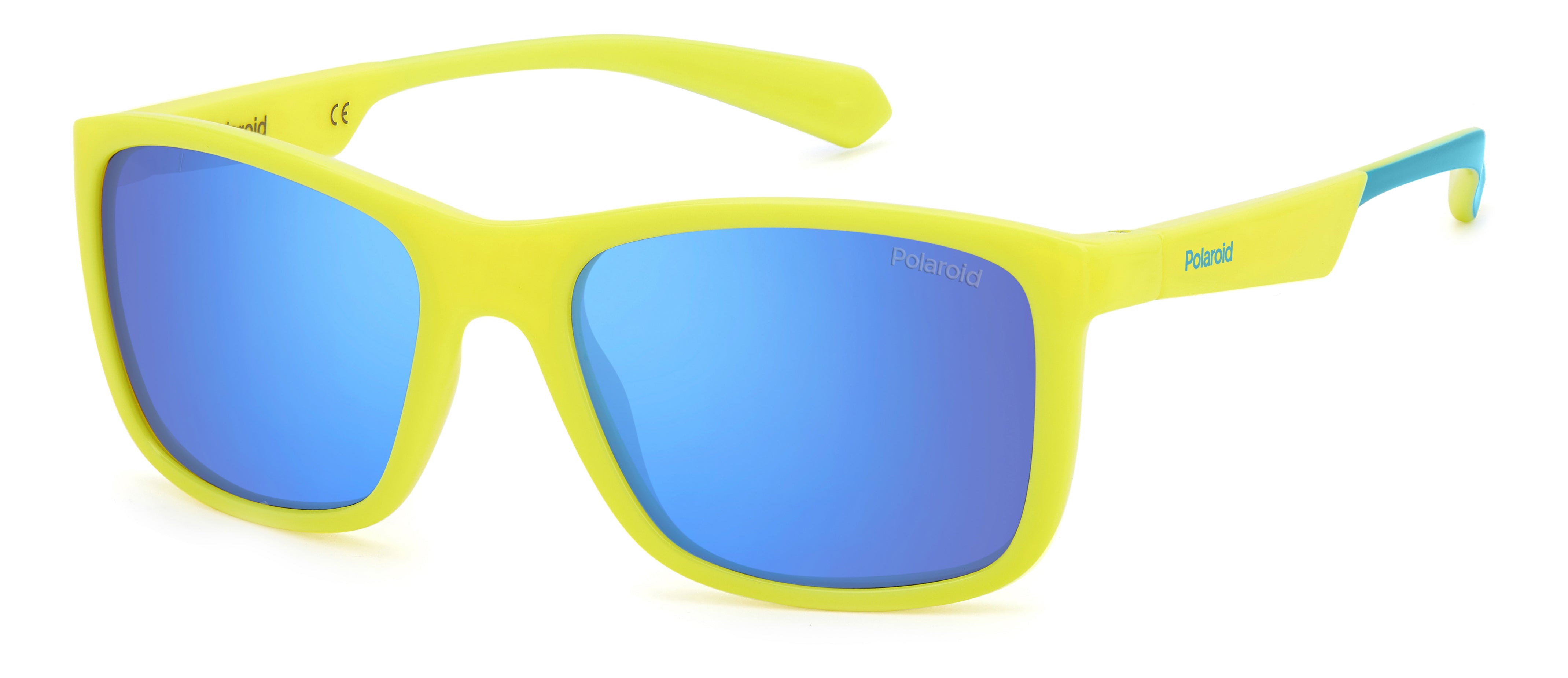 Polaroid Junior Polaroid PLD 8053/S 05B/5X Occhiali da sole bambino Plastica Giallo opaco Azzurro Squadrata Polarizzata Specchiato