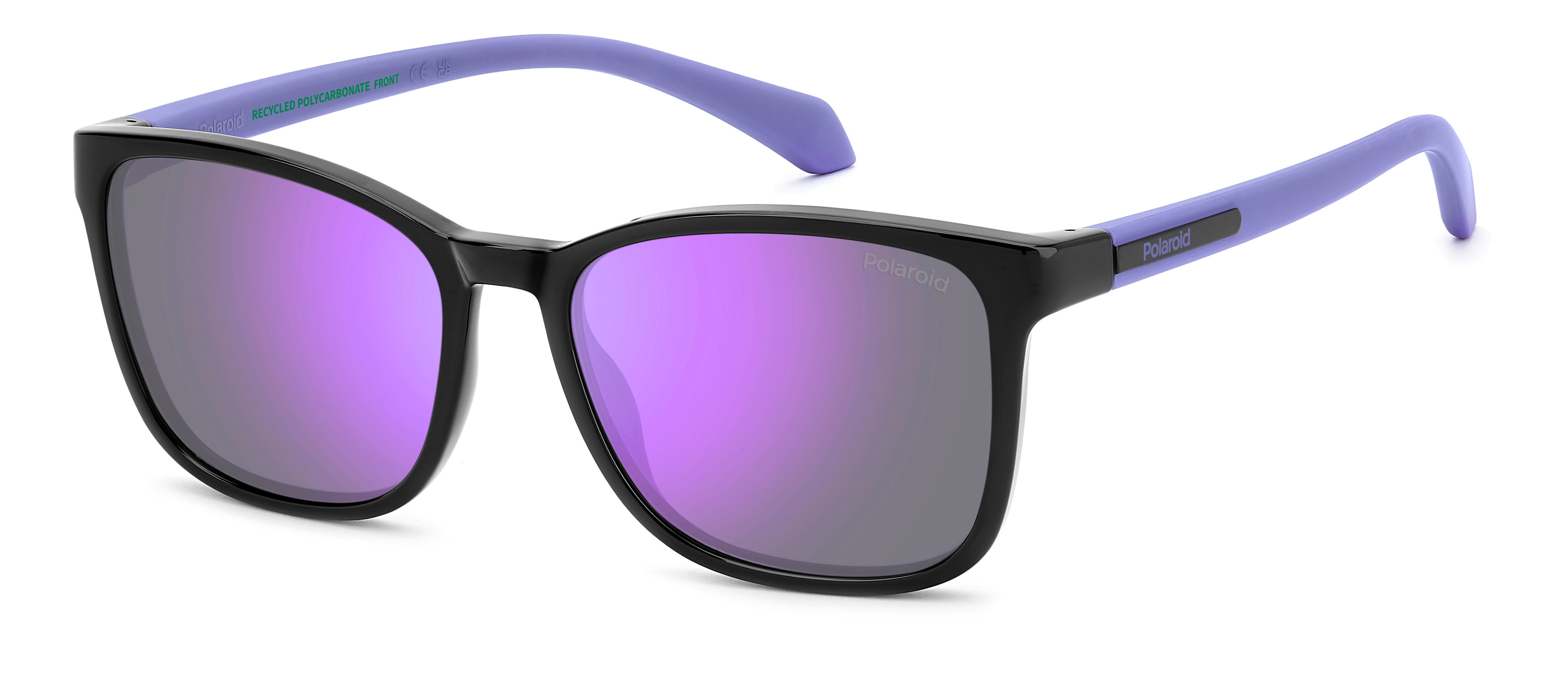 Polaroid Junior Polaroid PLD 8077/S 1X2/MF Occhiali da sole bambino Policarbonato Nero Viola Squadrata Polarizzata Specchiato