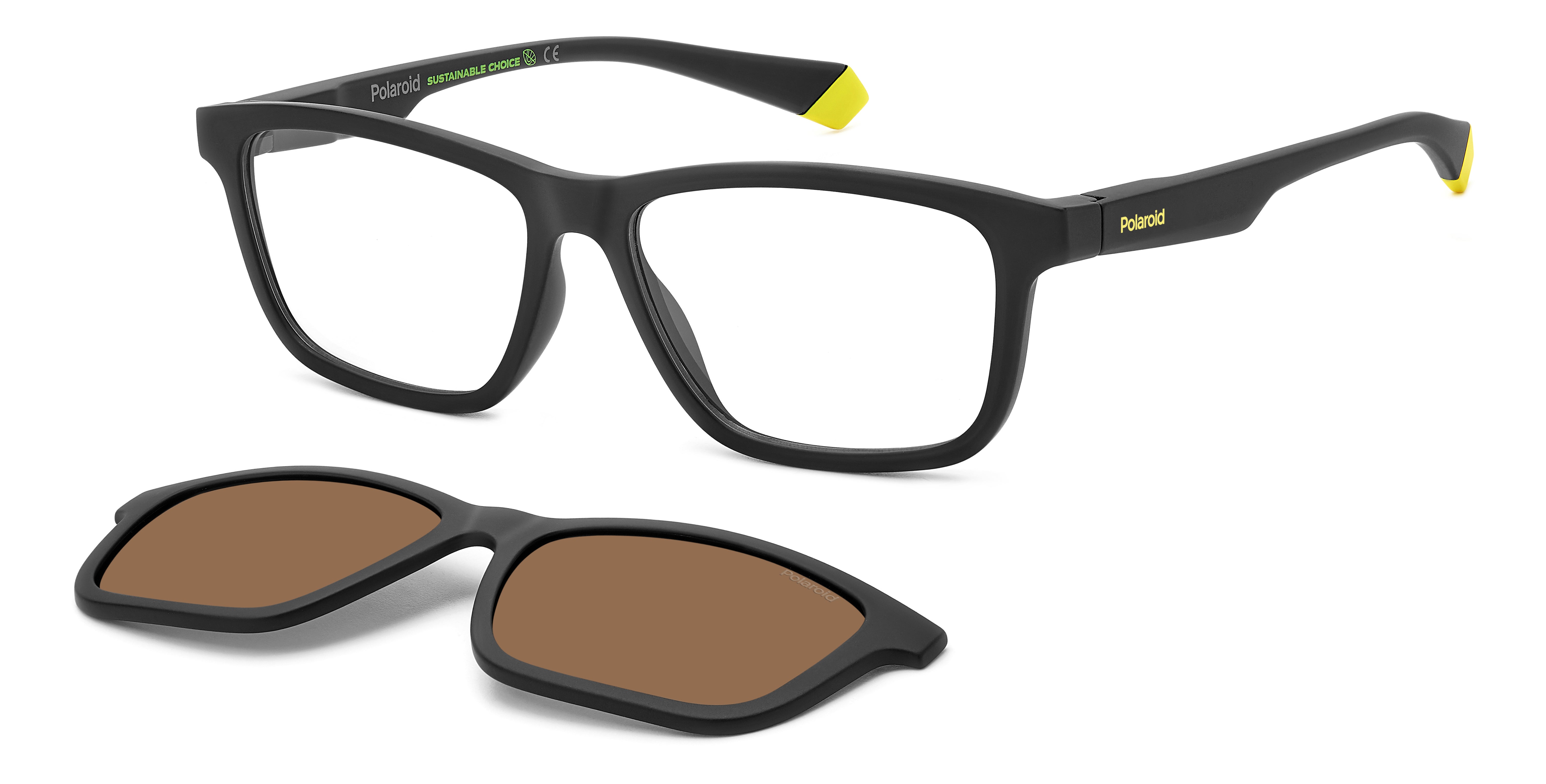 Polaroid Unisex Polaroid PLD 2147/CS 003/HE Occhiali da sole Plastica Nero Marrone Squadrata Polarizzata