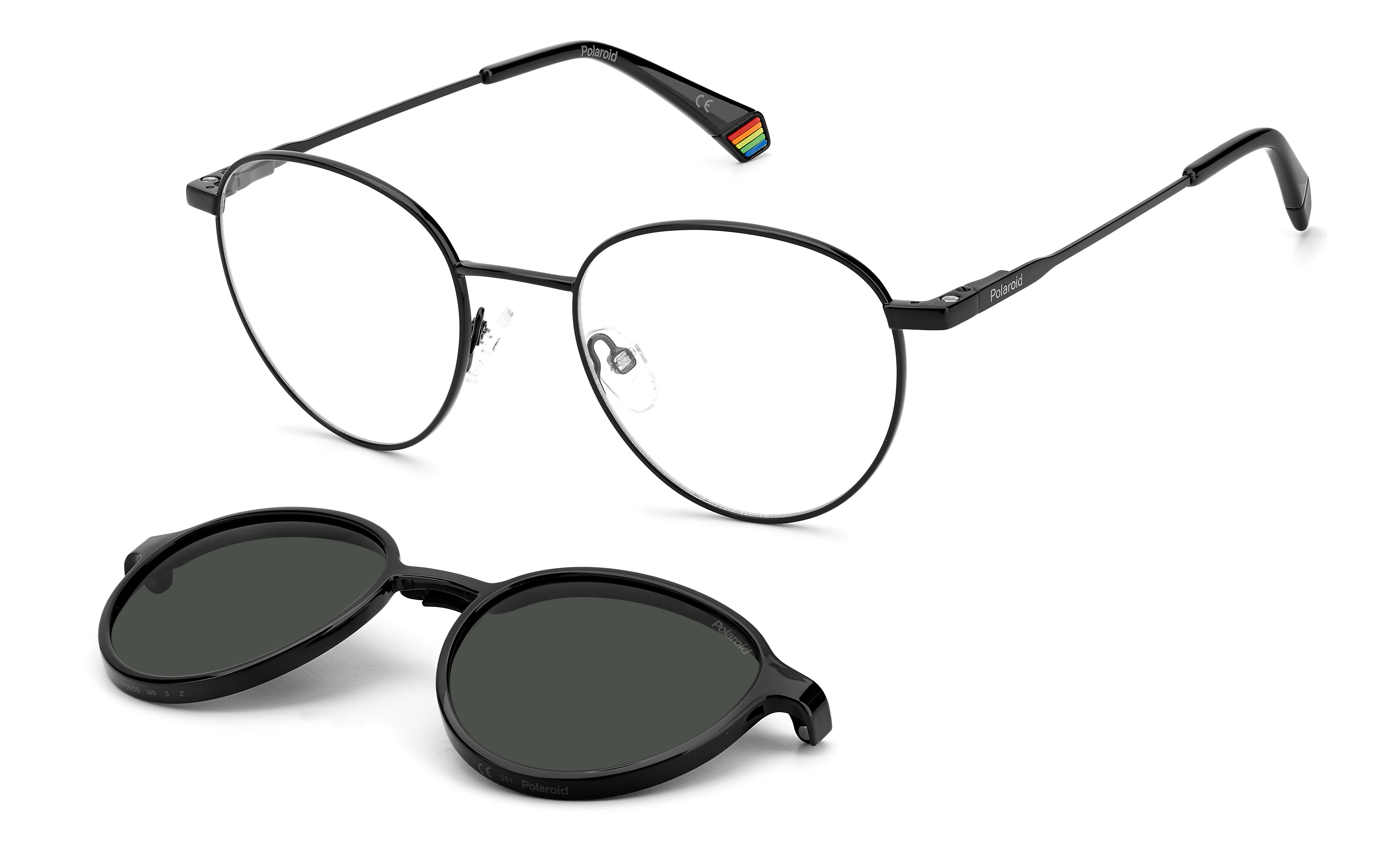Polaroid Unisex Polaroid PLD 6158/CS 807/M9 Occhiali da sole Acciaio Nero Grigio Rotonda Clip-on