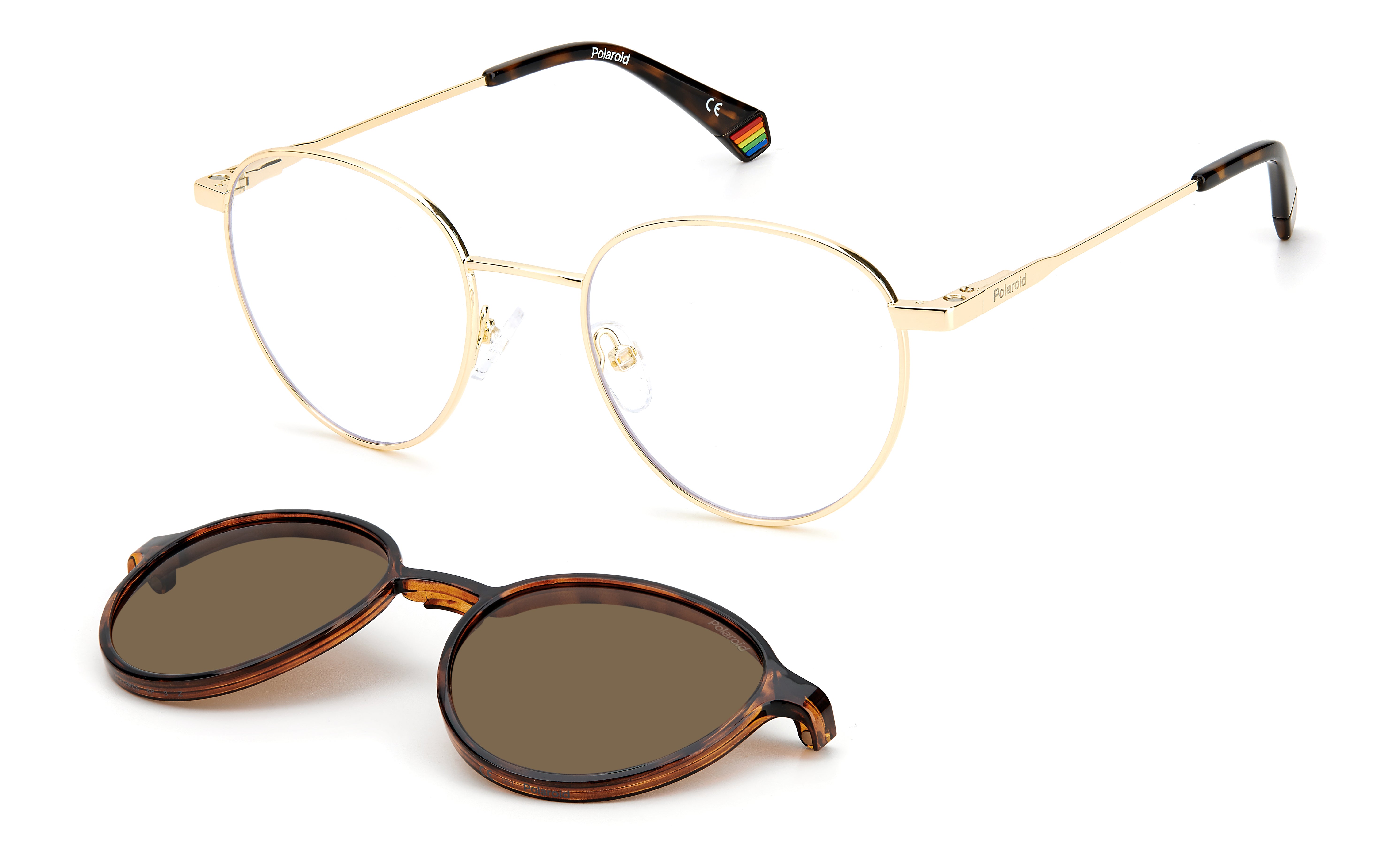 Polaroid Unisex Polaroid PLD 6158/CS J5G/SP Occhiali da sole Acciaio Oro Rame Rotonda Clip-on