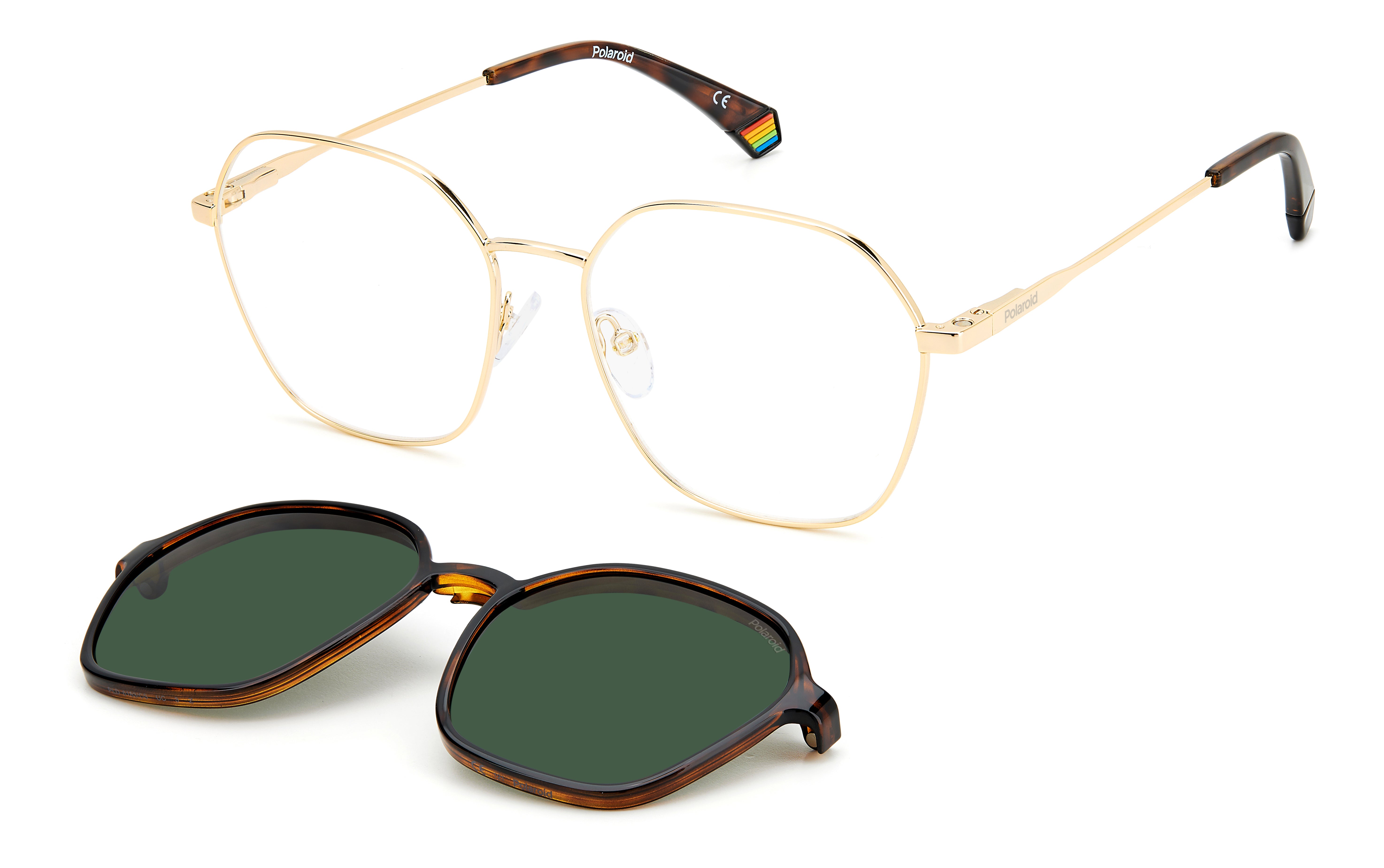 Polaroid Unisex Polaroid PLD 6183/CS 06J/UC Occhiali da sole Acciaio Oro Havana Verde Geometrica Polarizzata