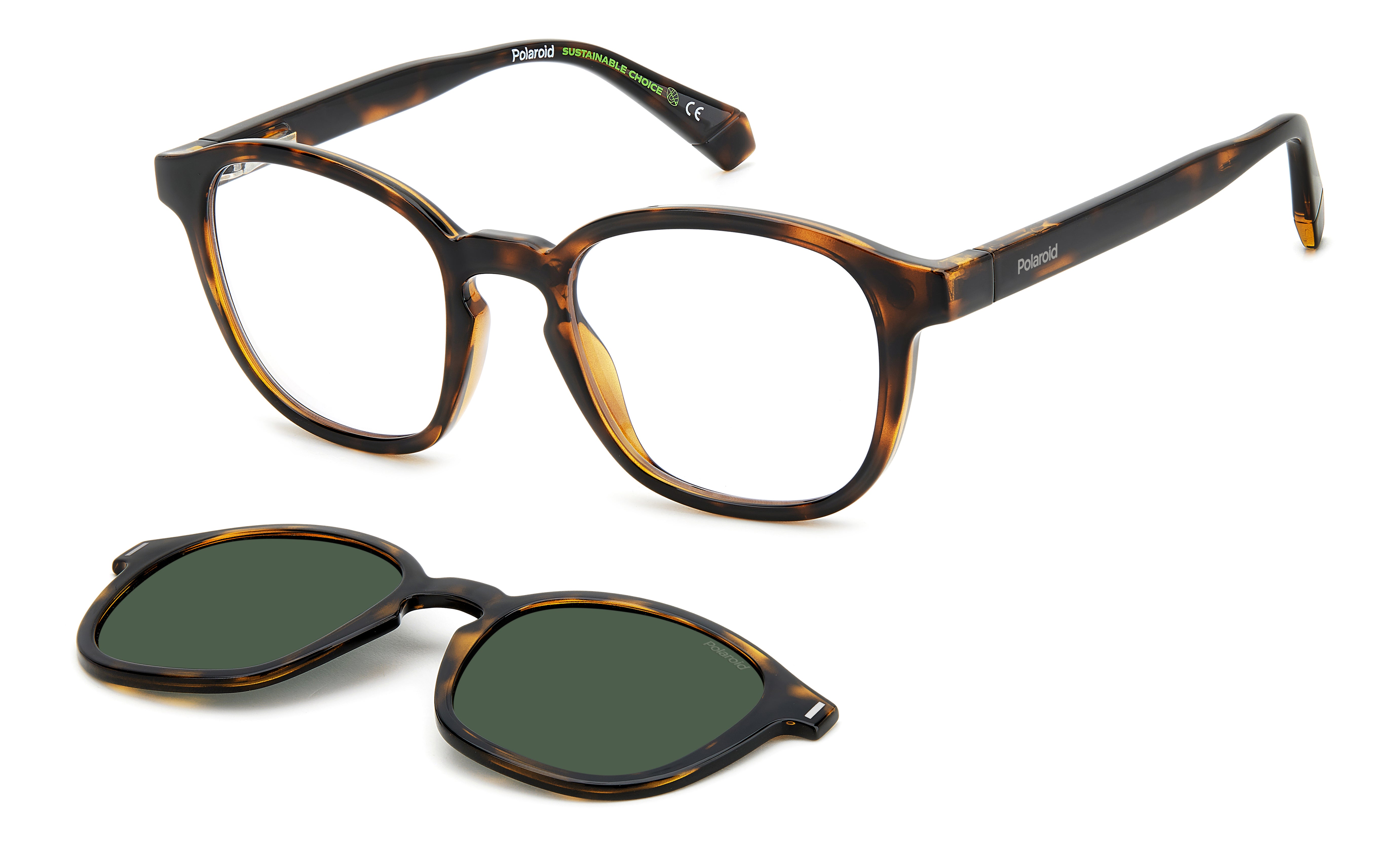Polaroid Unisex Polaroid PLD 6203/CS 086/UC Occhiali da sole Plastica Havana Verde Squadrata Polarizzata