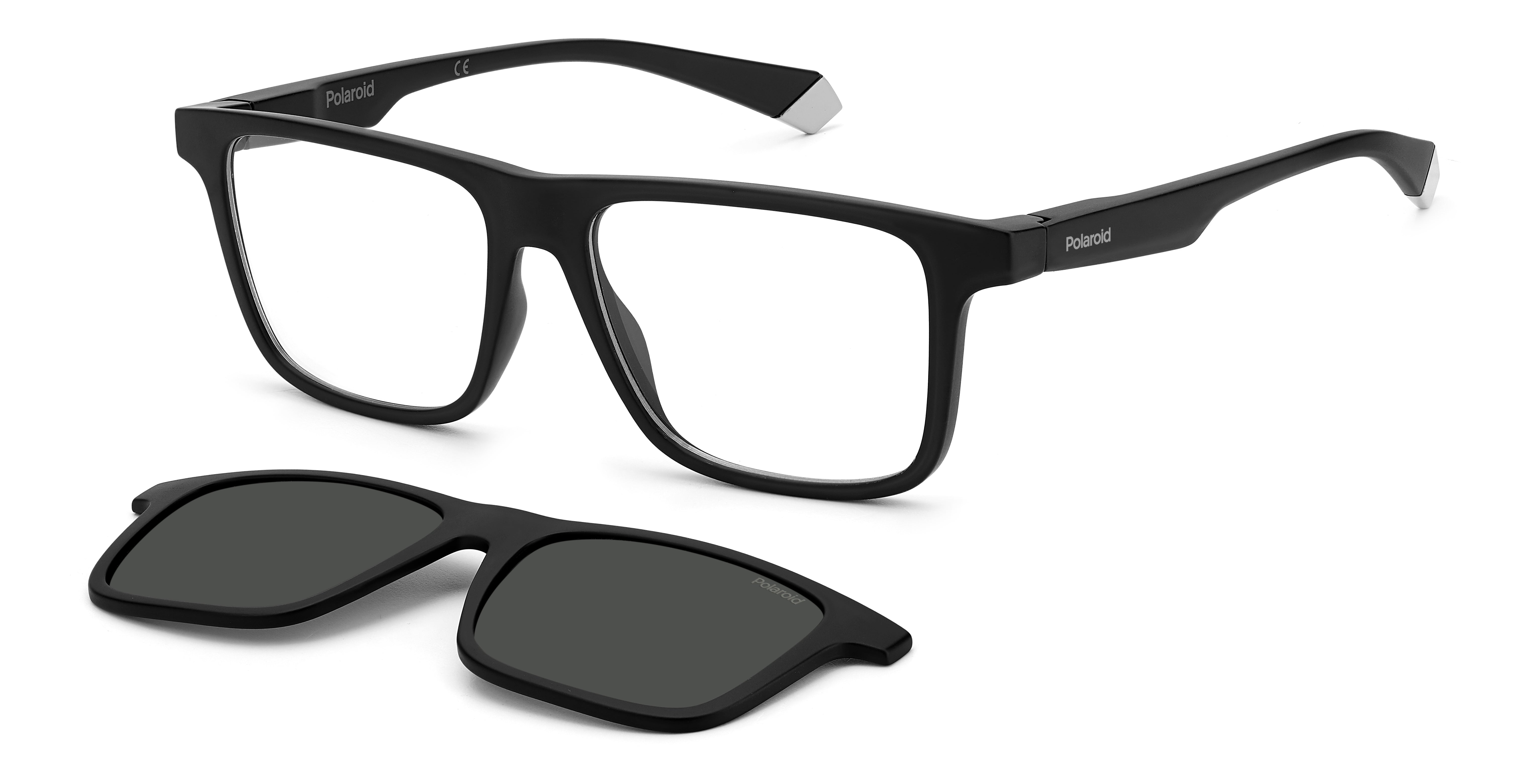 Polaroid Uomo Polaroid PLD 2131/CS 003/M9 Occhiali da sole Plastica Nero-opaco Grigio Squadrata Polarizzata Clip-on
