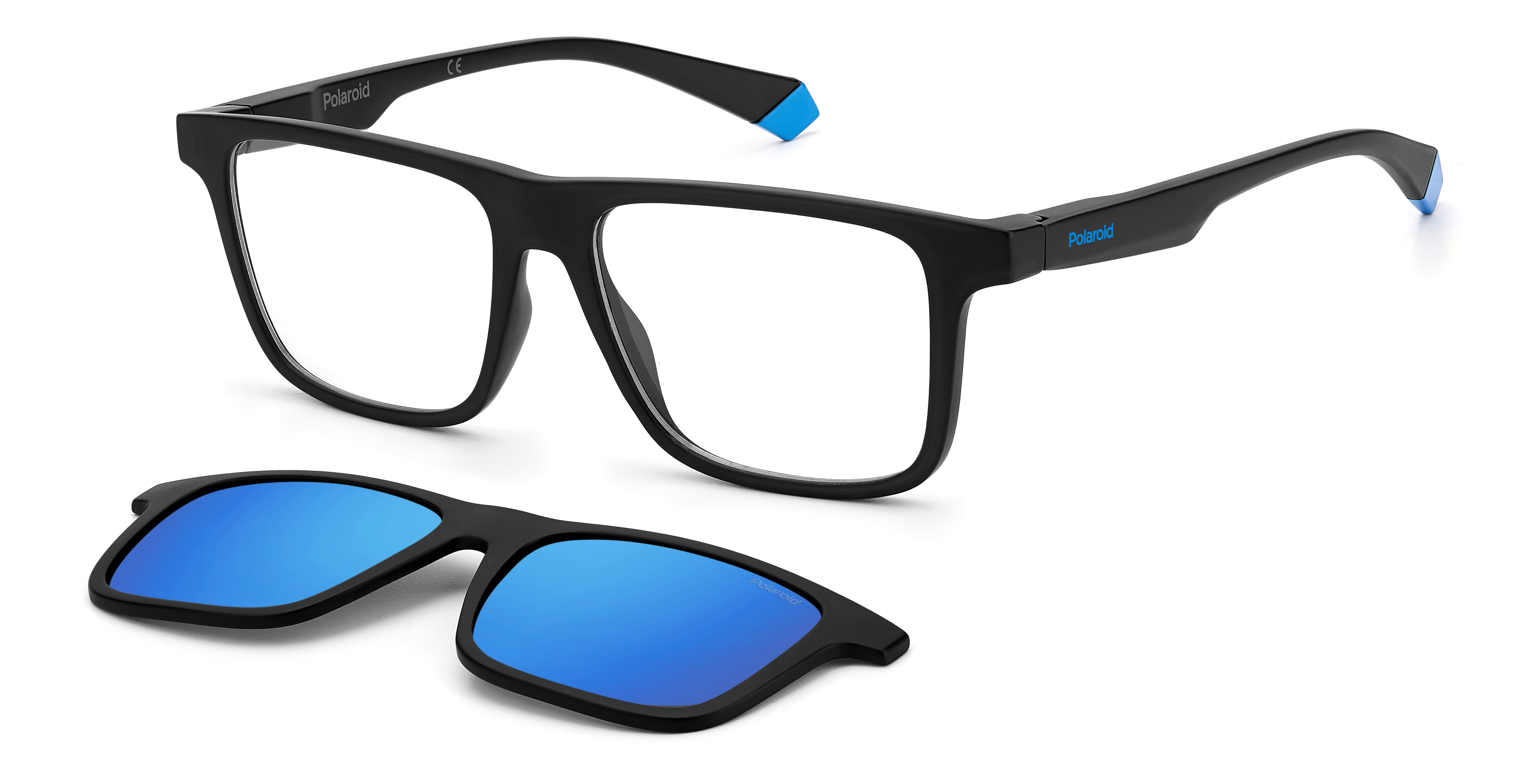 Polaroid Uomo Polaroid PLD 2131/CS 0VK/5X Occhiali da sole Plastica Nero-opaco Blu Squadrata Polarizzata Clip-on