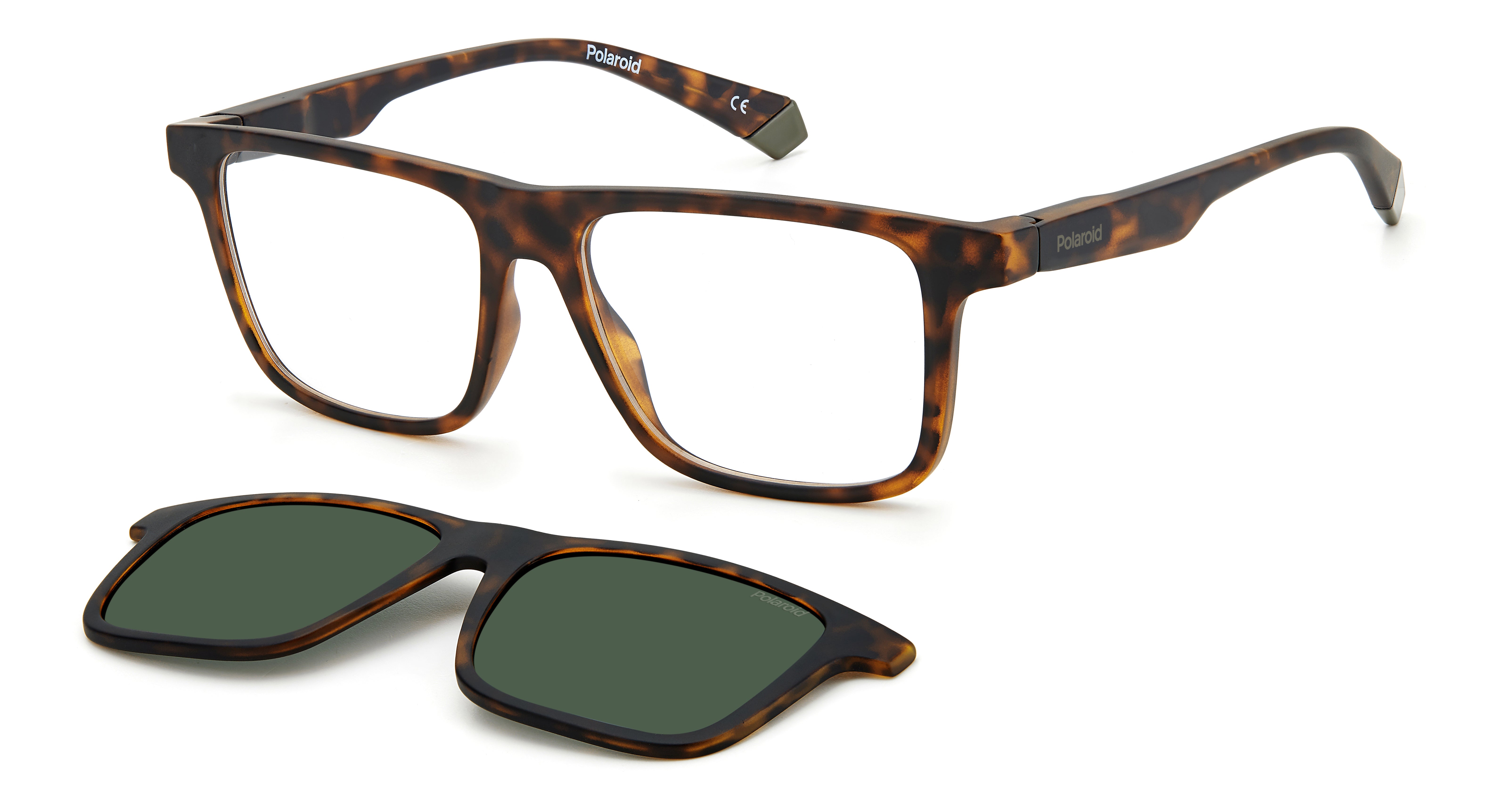 Polaroid Uomo Polaroid PLD 2131/CS N9P/UC Occhiali da sole Plastica Havana Verde Squadrata Polarizzata Clip-on