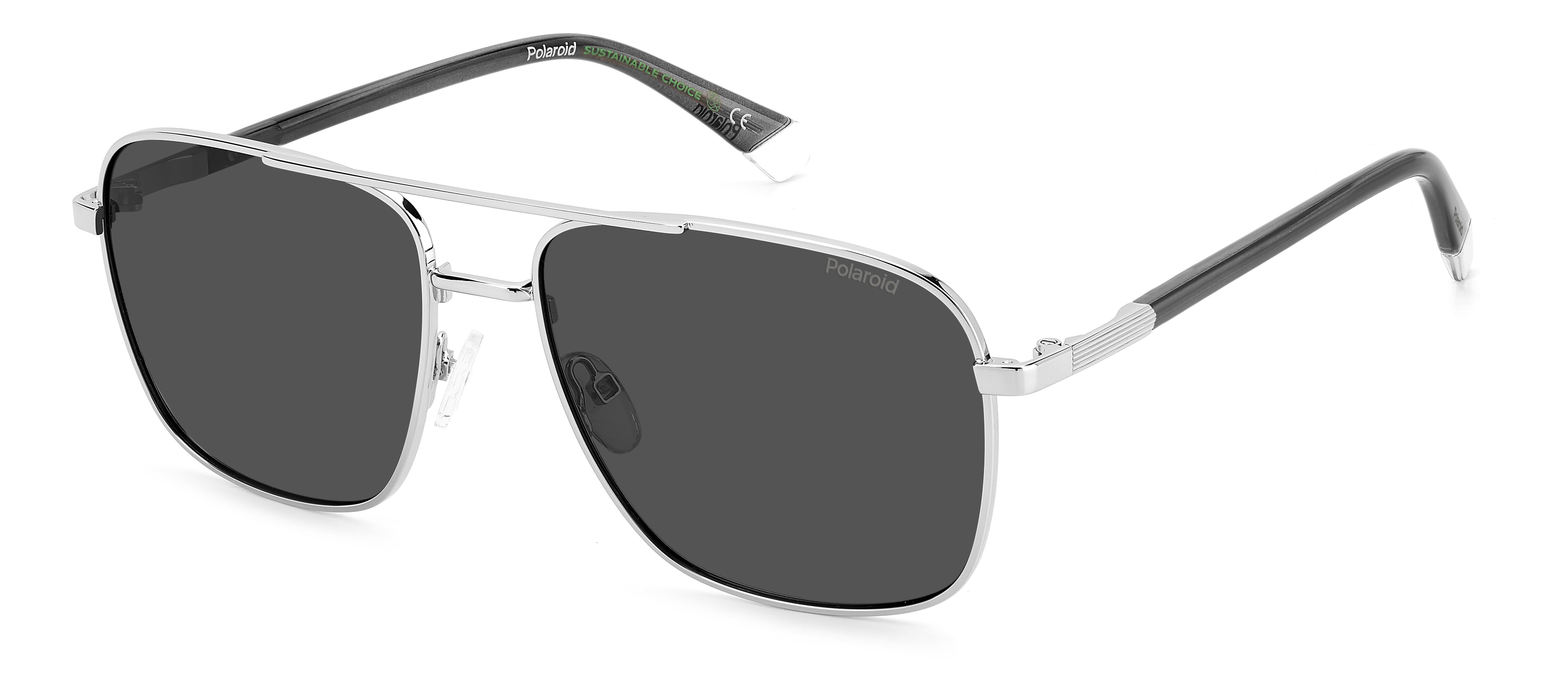 Polaroid Uomo Polaroid PLD 4128/S/X 010/M9 Occhiali da sole Metallo Argento Grigio Pilot Polarizzata