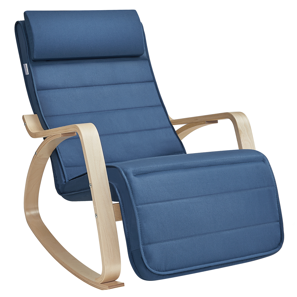 Poltrona Relax SONGMICS con Braccioli in Legno di Betulla, Poggiapiedi Regolabile in 5 Posizioni, Portata Max 150 kg, per Camera da Letto e Salotto, Blu Notte e Naturale/Grigio Chiaro e