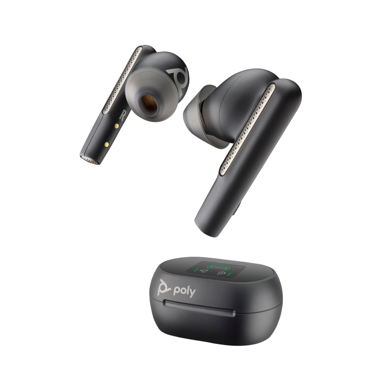 Poly auricolari nerofumo voyager free 60+m uc + adattatore bt700 usb-c + custodia per ricarica con touchscreen