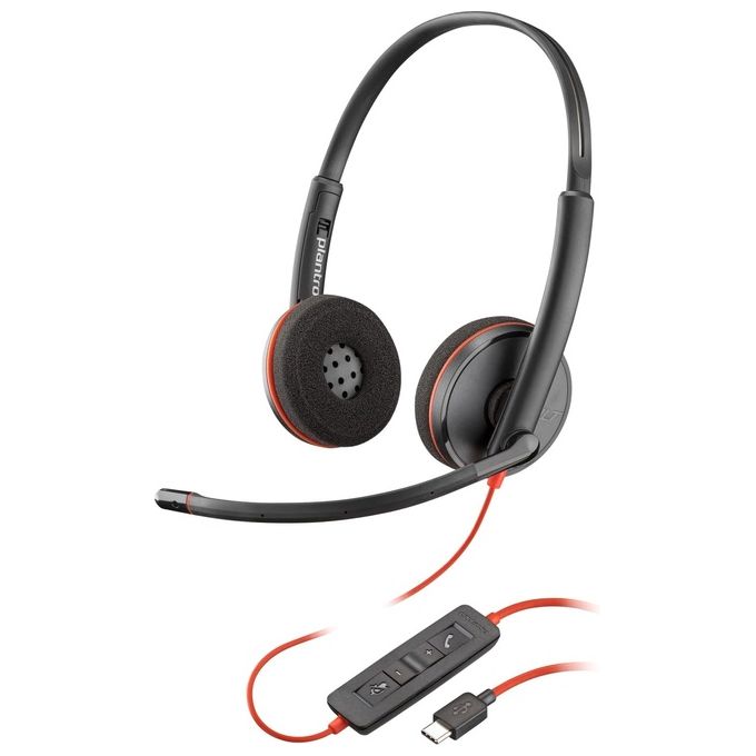 Poly cuffie stereo blackwire 3220 con connettore usb-c + adattatore usb-c/a