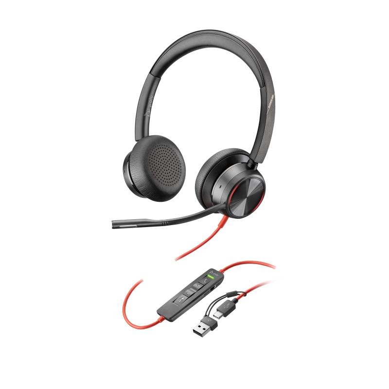 Poly cuffie stereo blackwire 8225 con connettore usb-c + adattatore usb-c/a