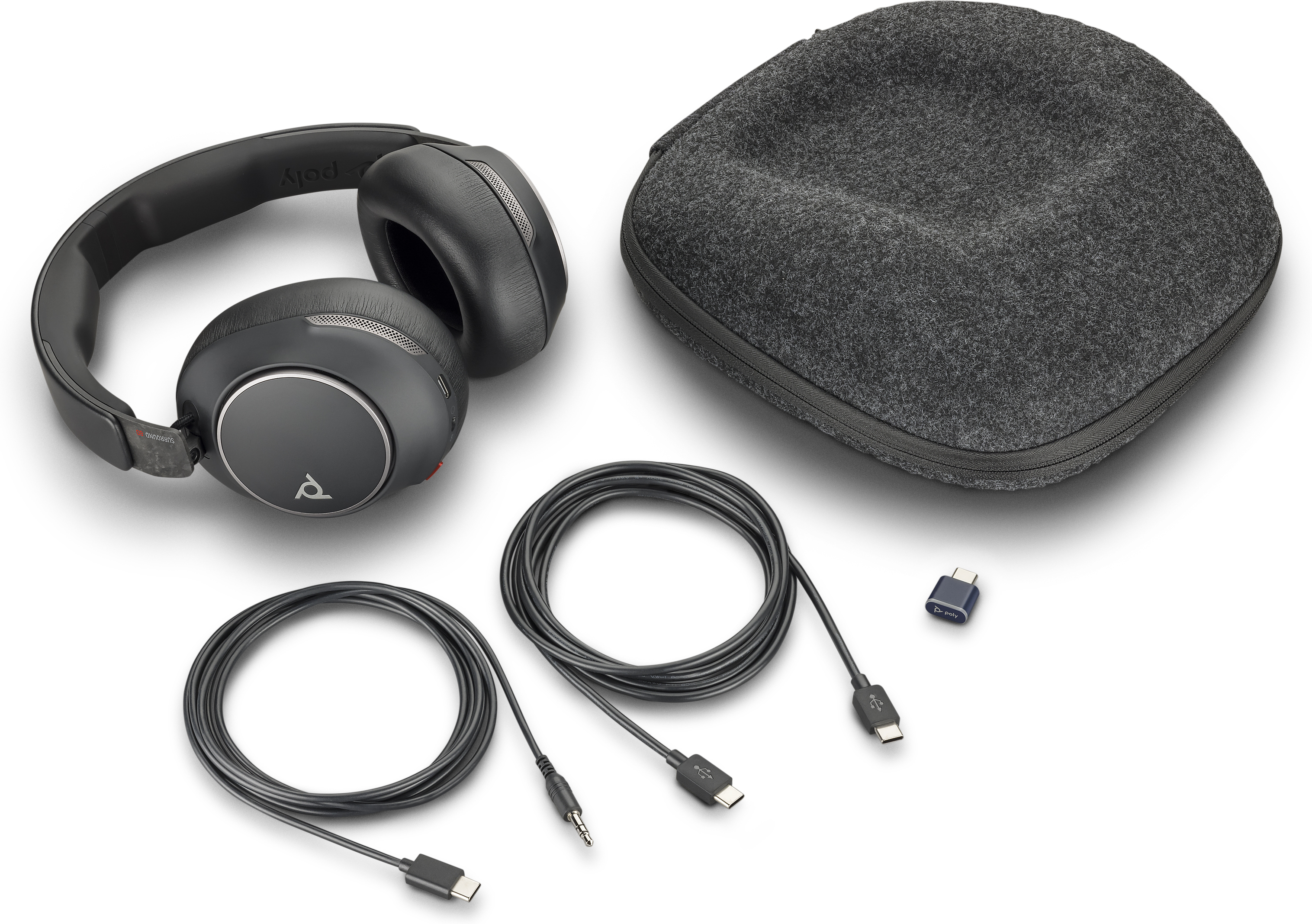Poly cuffie voyager surround 80 uc con connettore usb-c + adattatore usb-c/a
