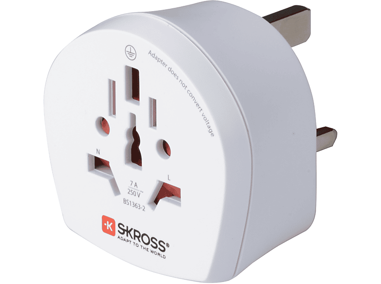 POLYPOOL Adattatore con spina 13 A 2P+T (standard inglese) e presa 10A italiano, americano, asiatico africano) 230V, bianco.