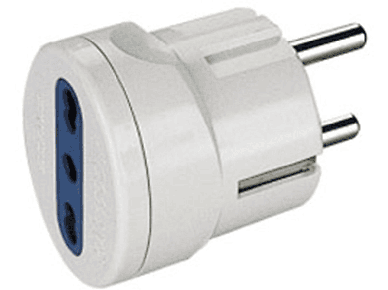 POLYPOOL Adattatore con spina 16A 2P+T (standard franco/tedesco terra laterale) e presa bivalente 10/16A 250V, bianco