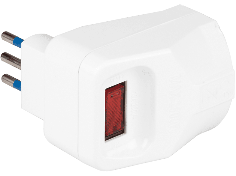 POLYPOOL Adattatore con spina “piccola” 10A 2P+T, presa bivalenti 10/16A 2P+T 250V, interruttore di sicurezza, bianco