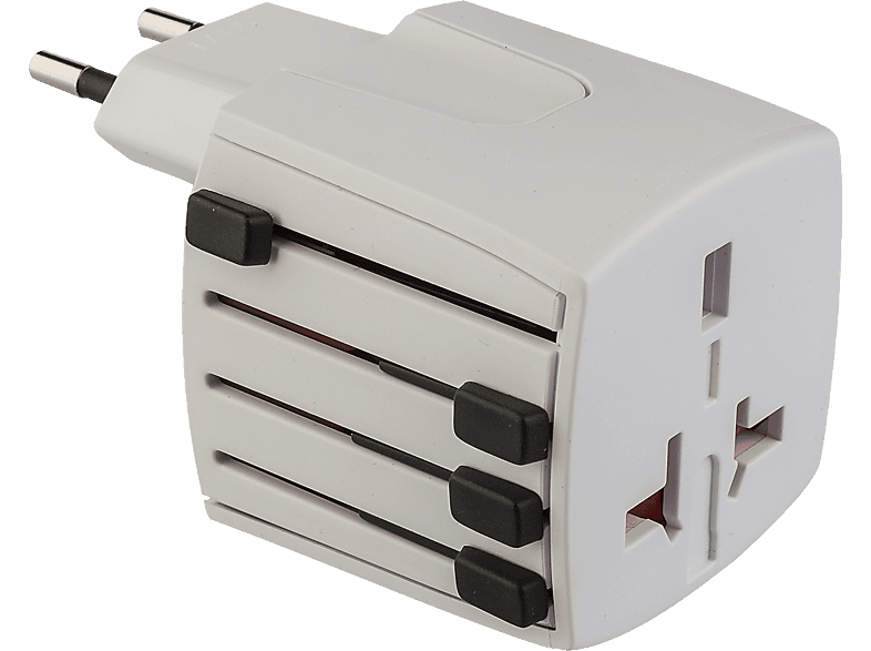 POLYPOOL Adattatore da viaggio “MUV Micro” universale compatto 2 poli con fusibile di protezione 2,5 A 250V, bianco