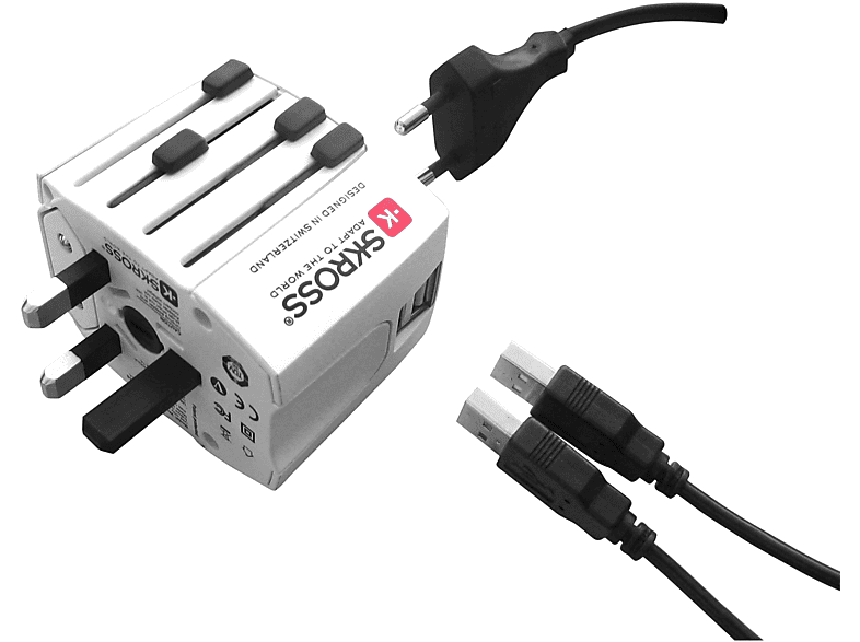 POLYPOOL Adattatore da viaggio universale compatto, con 2 prese USB 2.1A tipo A, fusibile di protezione 2,5 A 250V, bianco. Utilizzabile in più 150 paesi del mondo