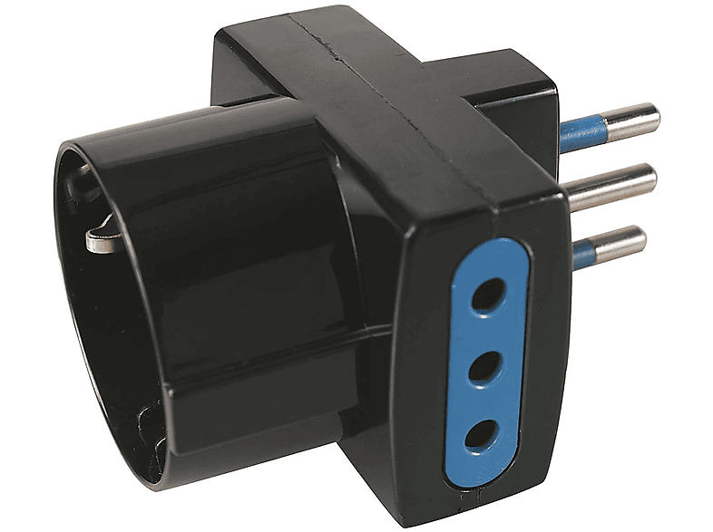 POLYPOOL Adattatore multipresa con spina 10A 2P+T, 2 prese 2P+T e 1 presa 10 – 16A 250V, nero