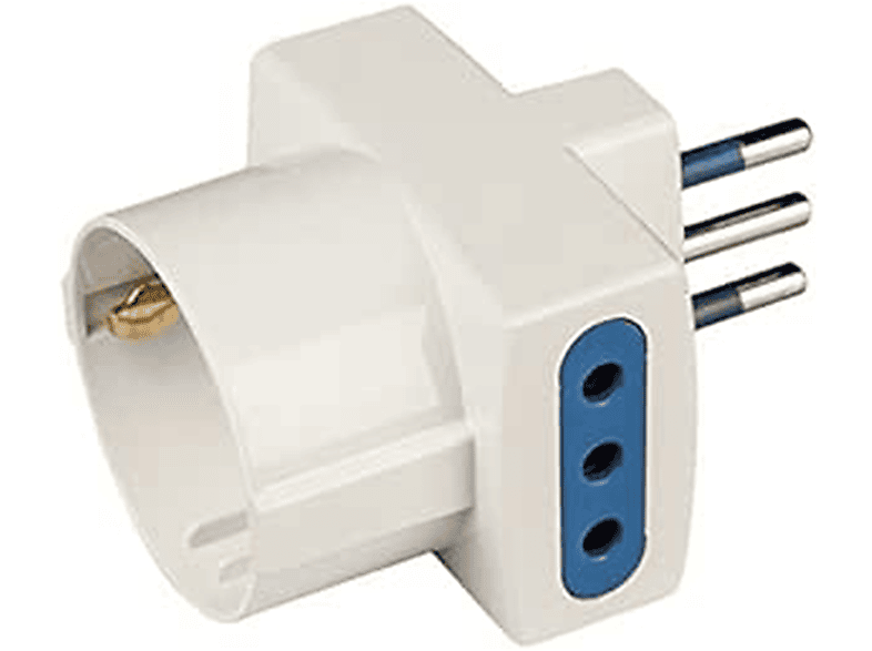 POLYPOOL Adattatore multipresa con spina 10A 2P+T, 2 prese 2P+T e 1 presa 10 – 16A 250V, bianco