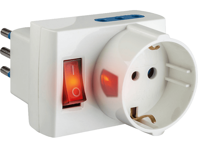POLYPOOL Adattatore multipresa con spina 16A 2P+T, 2 prese bivalenti 10/16A 1 presa pluristandard 2P+T 250V e interruttore luminoso, bianco