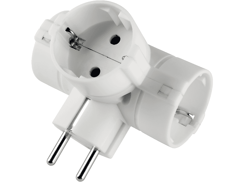 POLYPOOL Adattatore multipresa con spina e 3 prese standard tedesco 16A 2P+T terra laterale, bianco