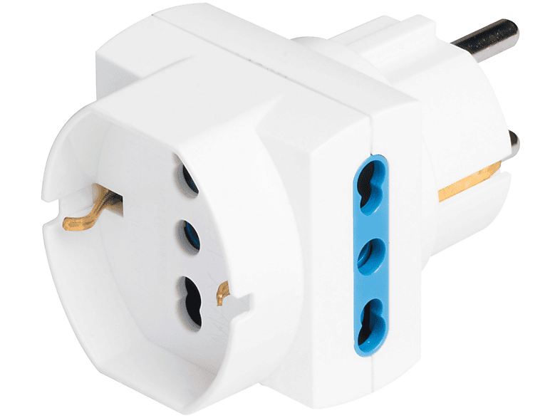 POLYPOOL Adattatore pluristandard con spina 16A 2P + T, 2 prese bivalenti 10/16A T e 1 presa 10 – T 250V, bianco