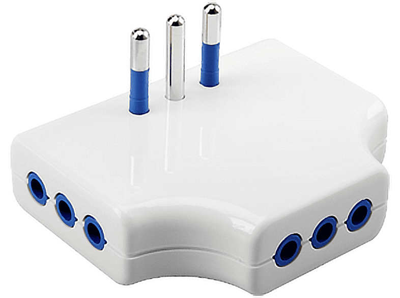 POLYPOOL Adattatore Spaziozero con spina 10A 2P+T, 3 prese 2P+T 250V, ingombro di soli 20mm dalla presa a muro, bianco