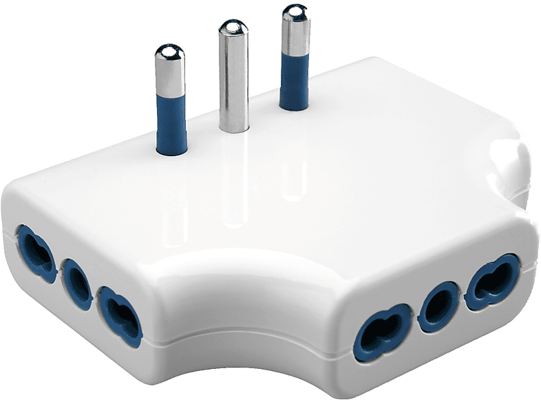 POLYPOOL Adattatore Spaziozero con spina 16A 2P+T, 3 prese 10/16A A 2P+T 250V, ingombro di soli 20mm dalla presa a muro, bianco