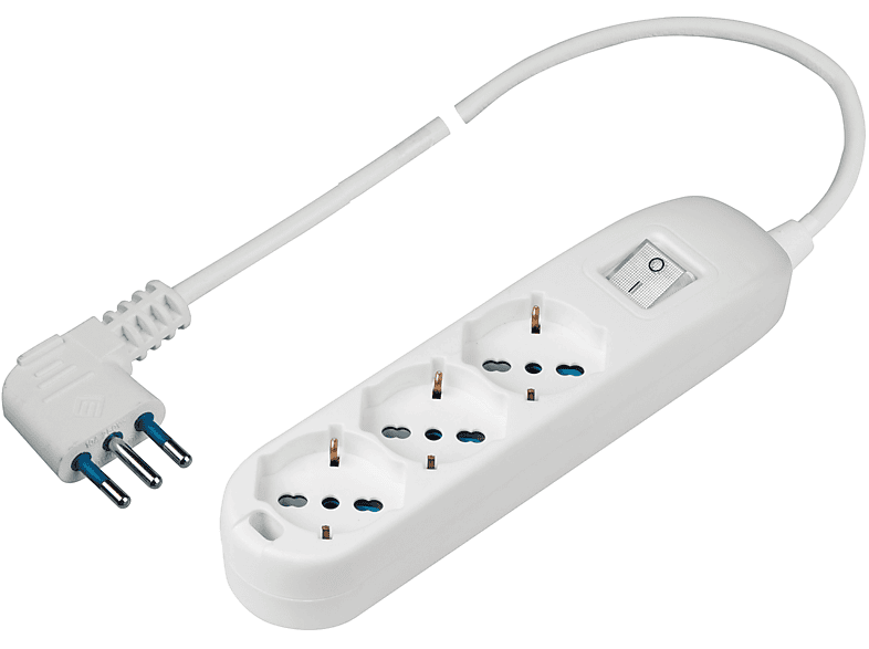 POLYPOOL Presa multipla 250V con 3 prese pluristandard 10/16A 2P+T, 1,5 m cavo spina 16A uscita a 90°, interruttore luminoso, bianco
