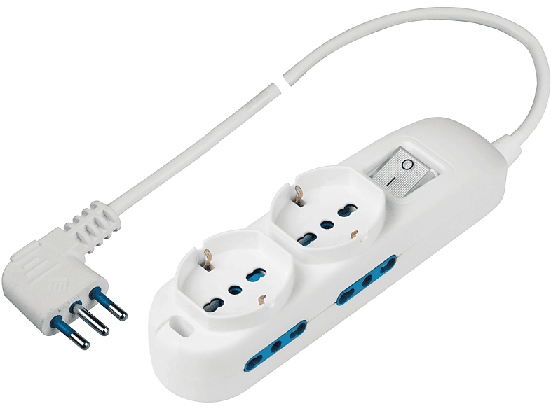 POLYPOOL Presa multipla 250V con 4 prese bivalenti 10/16A 2P+T, 2 1,5 m cavo spina 16A interruttore luminoso, bianco