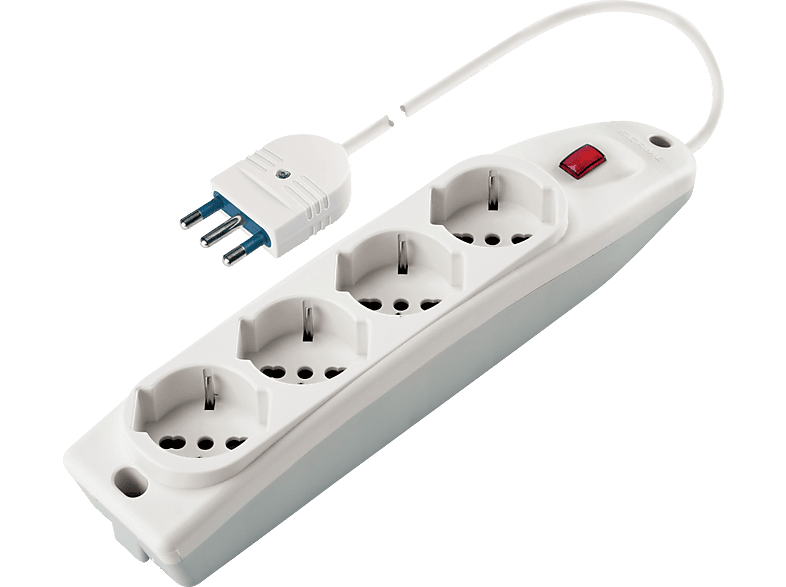 POLYPOOL Presa multipla 250V con 4 prese pluristandard 10/16A 2P+T, 1,5 m cavo spina 16A interruttore luminoso, bianco